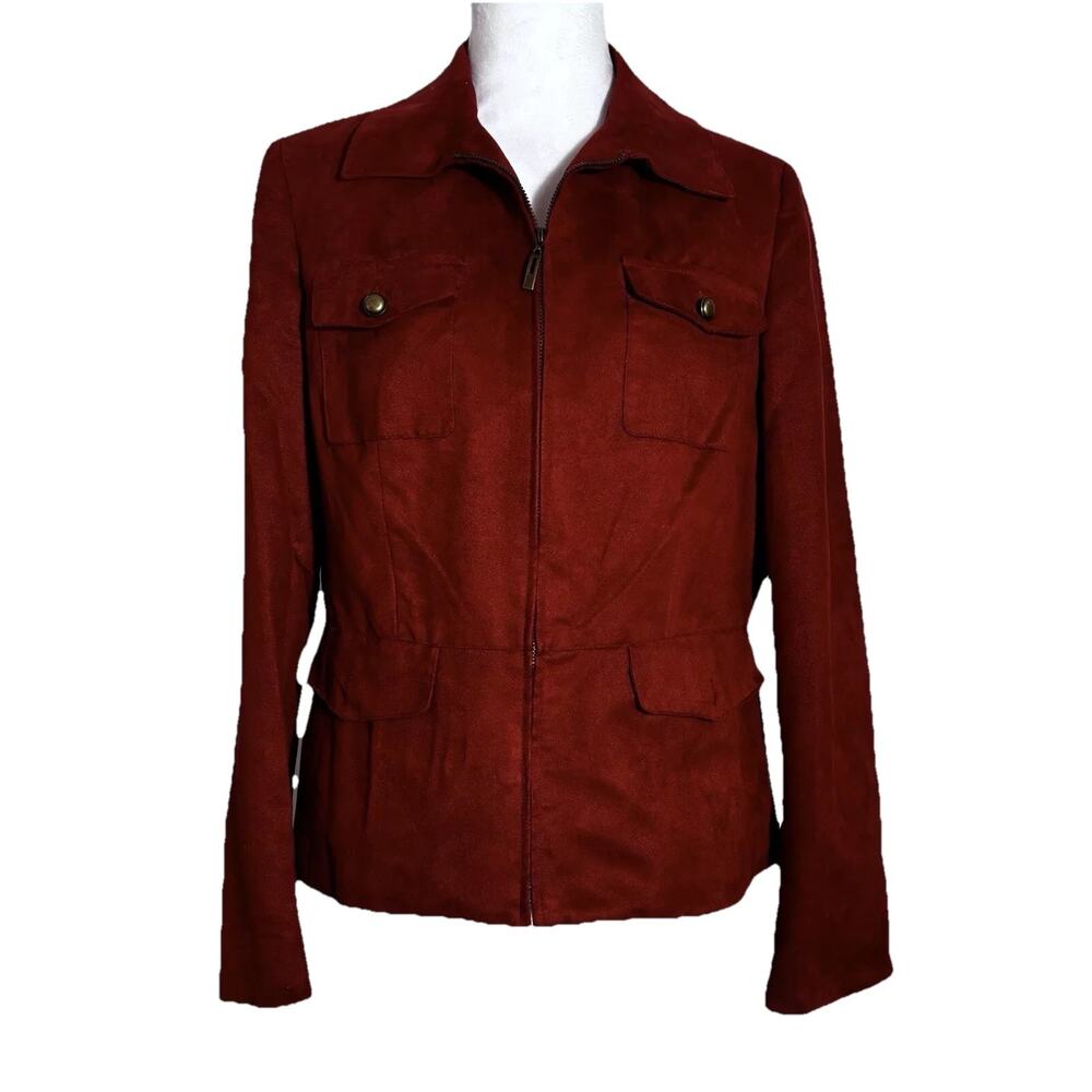 Evan-Picone Women’s Blazer Jacket Size 10 Dark Red Faux Suede Career Wear